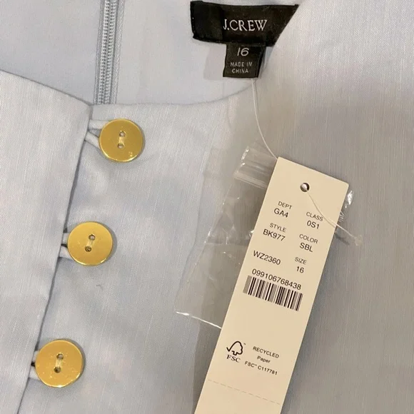 J.Crew NWT Stretch viscose/linen blend button front lined mini dress sz 16 BK977 - Picture 3 of 11